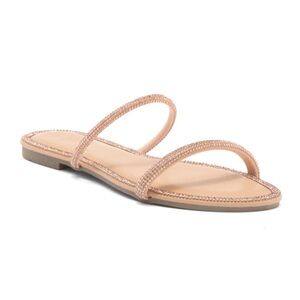 Wild Diva Lounge Women’s Roo Rhinestone Slide Sandal | Beige
